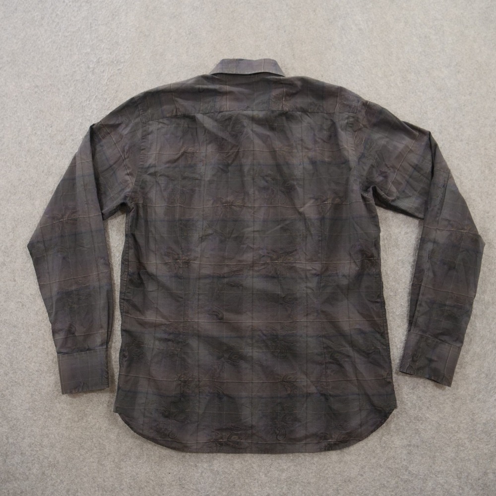 Ted Baker Shirt Mens Large Black Gray Button Up Plaid Floral Long Sleeve - Picture 2 of 10